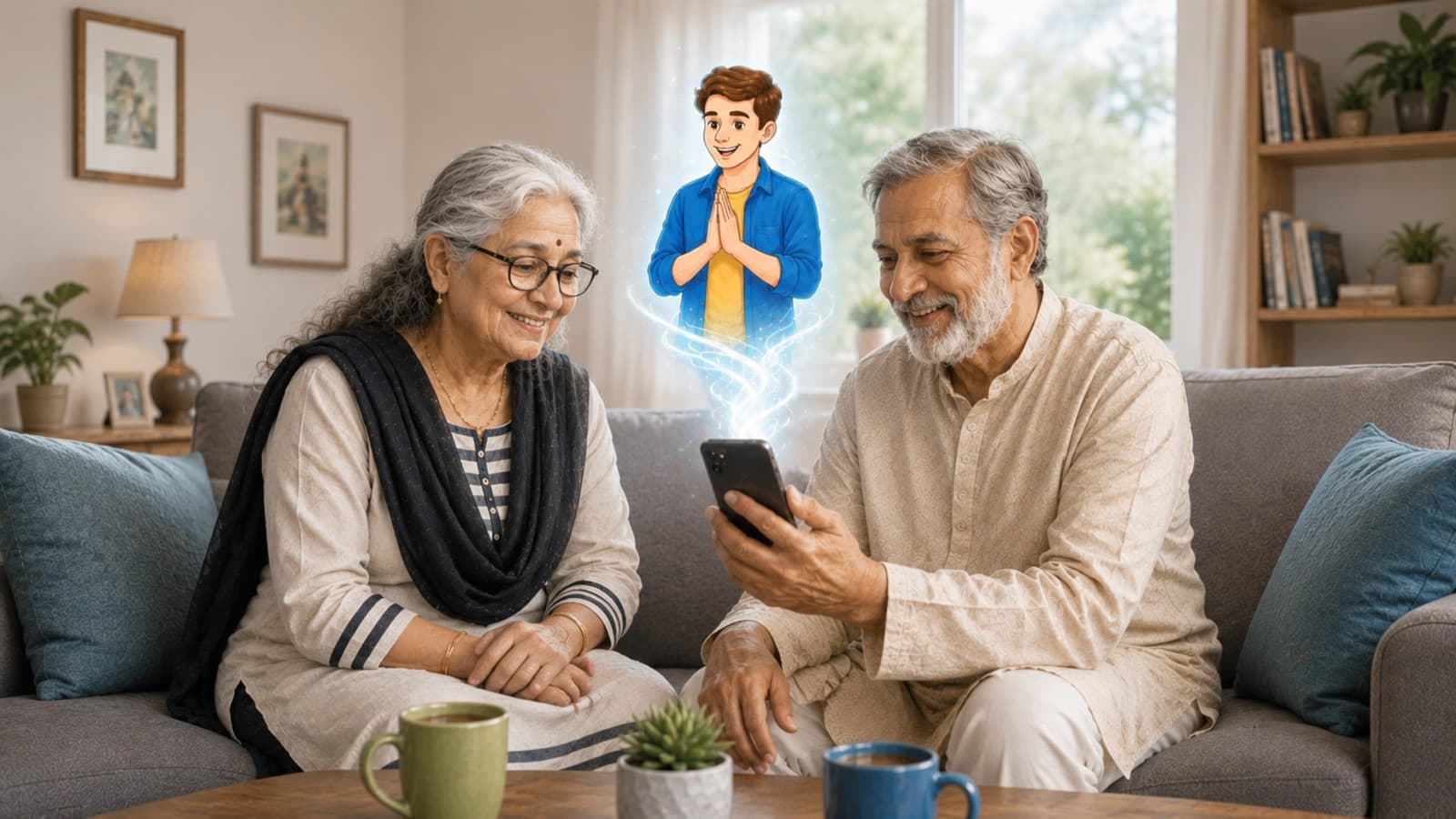 A daughter abroad on a video call with her parents in India